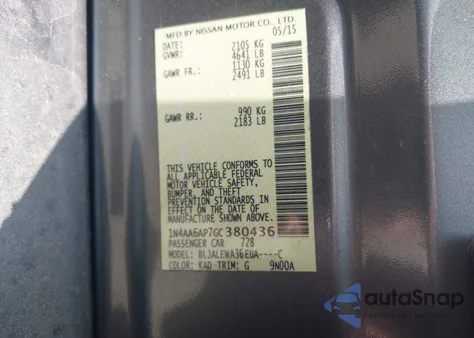 2016 Nissan Maxima 3.5 Sl z USA, uszkodzony, nr VIN 1N4AA6AP7GC380436